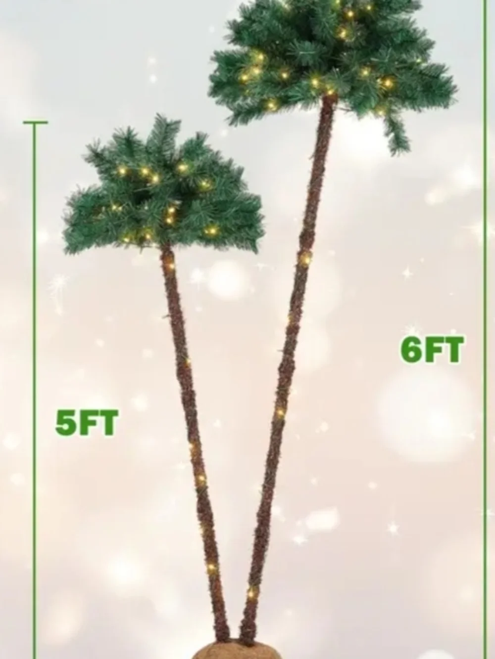 Green Palm Tree  with Warm White Lights